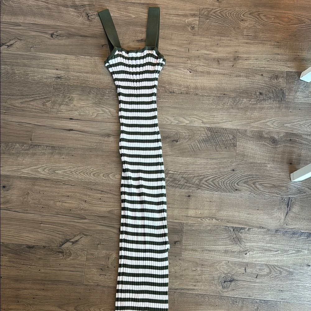 Striped Green and White Sleeveless Dress